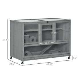 PawHut Wooden 3-Tier Hamster Cage Hutch Box With Ladder Wheels For Small Animals, Dark Gray (Option: Slate Grey)